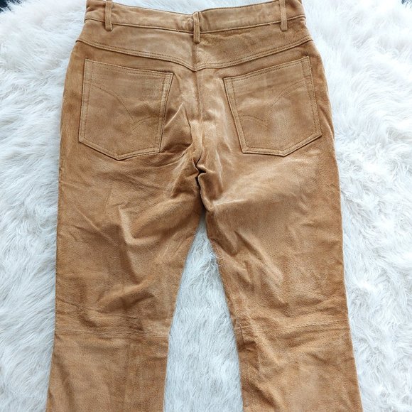 Fair Weather Women's Tan Genuine Suede Leather Wide Legs Boot Cut Pants Size: 10 - Picture 4 of 9